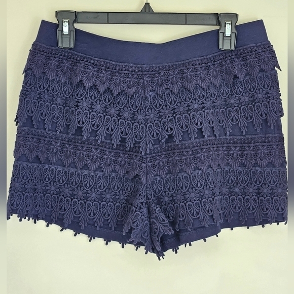 Express High Waisted Navy Blue Crochet Lace Shorts - Picture 2 of 10